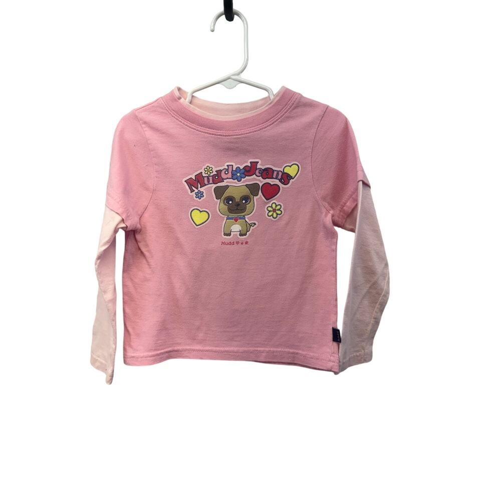 Y2K Mudd girls relgan sleeve puppy dog graphic tee sz 4t pink  
